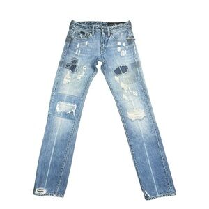 Armani Exchange Men’s J16 Straight Mens Distressed Patchwork Jeans In Size 28